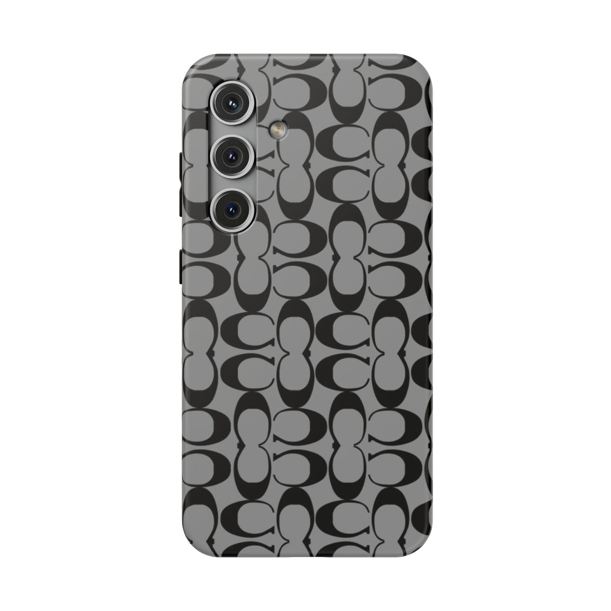 Monogram Pattern Impact-Resistant Phone Case — Black & Gray Designer-Inspired Protection
