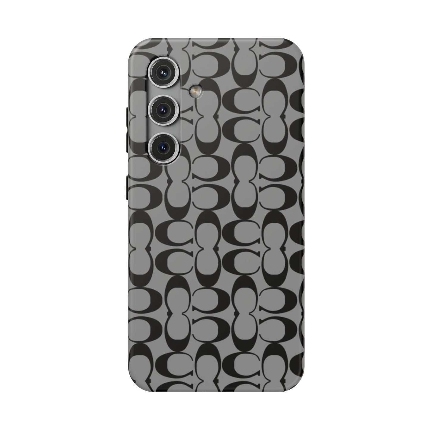 Monogram Pattern Impact-Resistant Phone Case — Black & Gray Designer-Inspired Protection