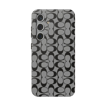 Monogram Pattern Impact-Resistant Phone Case — Black & Gray Designer-Inspired Protection