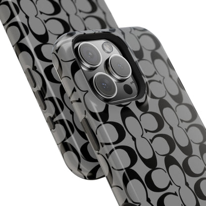 Monogram Pattern Impact-Resistant Phone Case — Black & Gray Designer-Inspired Protection