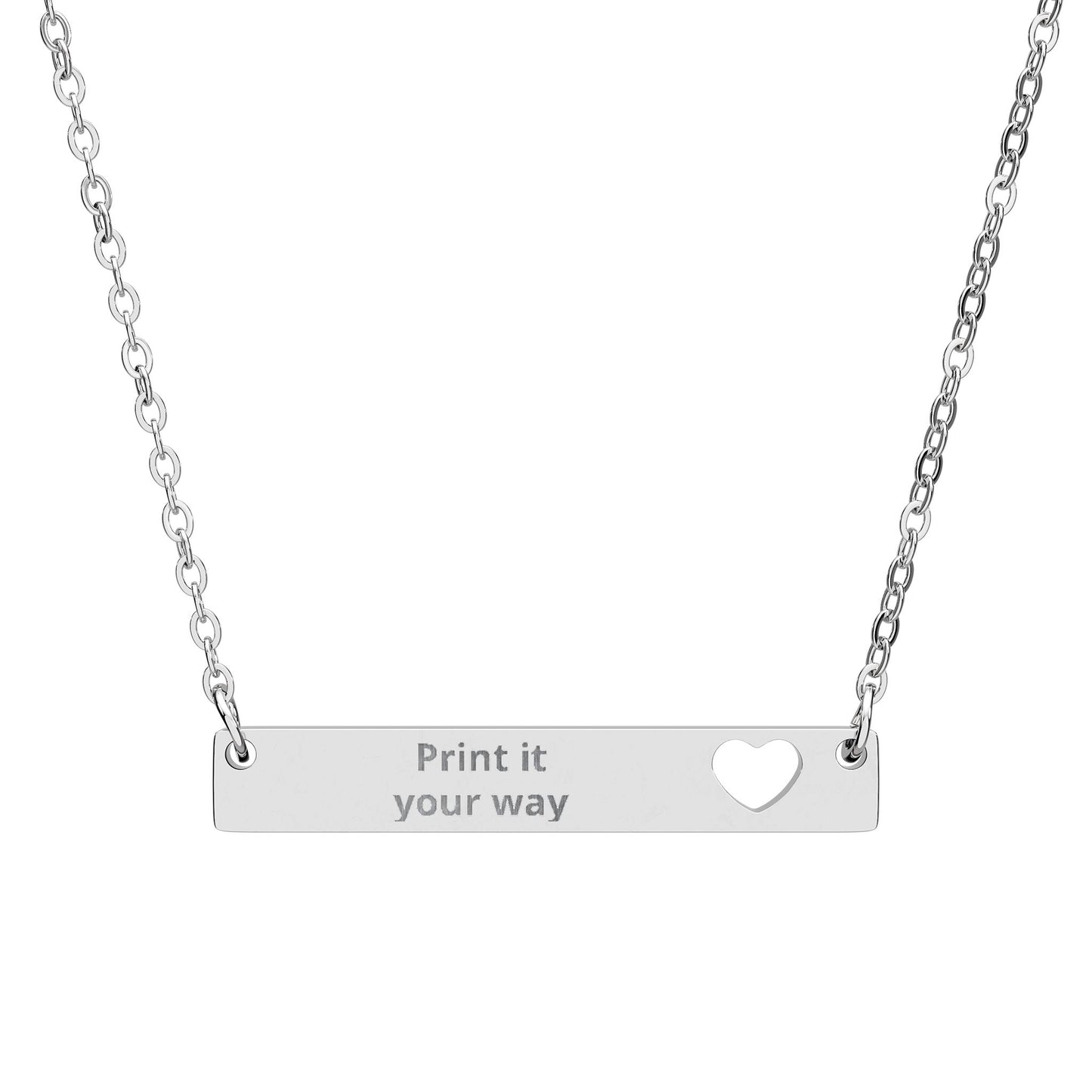Engravable Cutout Heart Bar Necklace – Personalized Name/Message Pendant