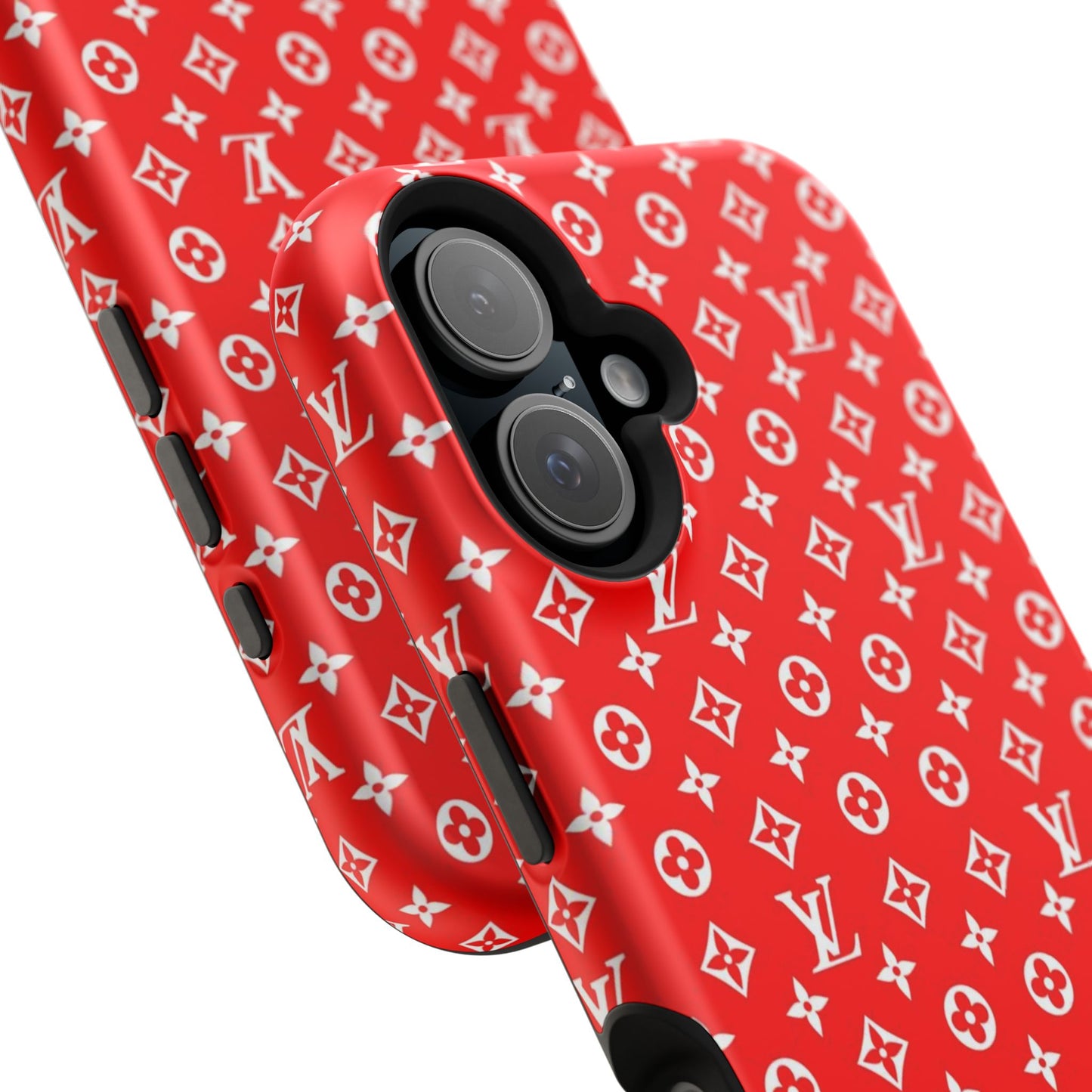 Impact-Resistant Phone Case — Red Monogram Pattern with Bold 'Supreme' Style Logo