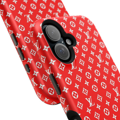 Impact-Resistant Phone Case — Red Monogram Pattern with Bold 'Supreme' Style Logo