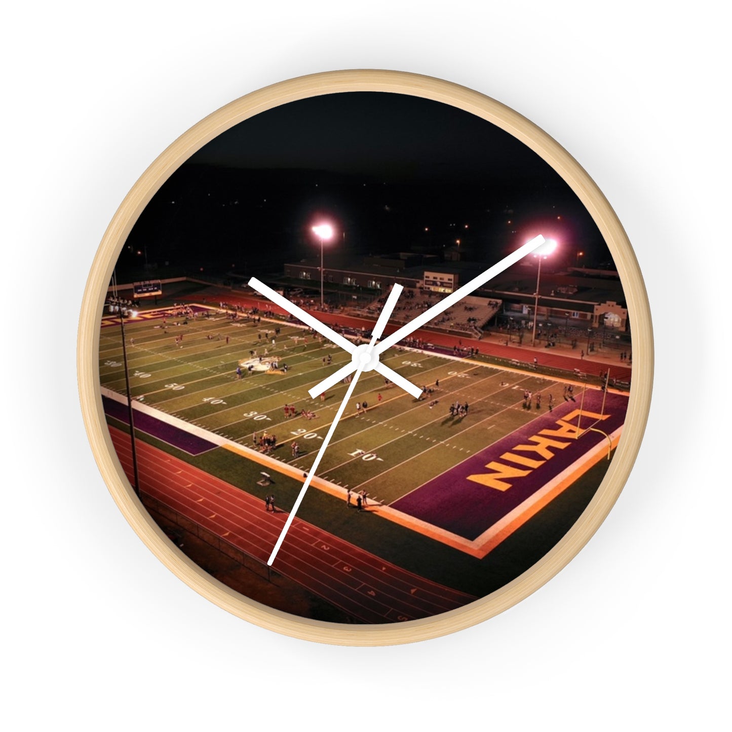 Stadium Night Football Wall Clock — High School Field Photo