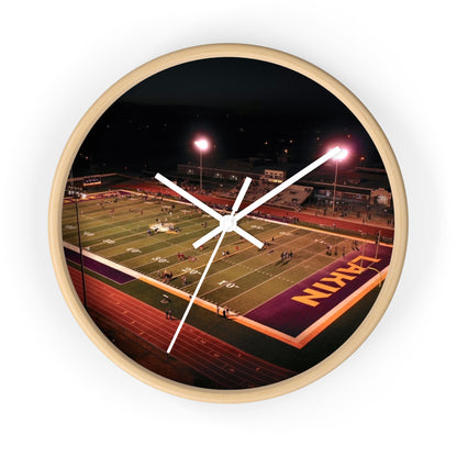 Stadium Night Football Wall Clock — High School Field Photo