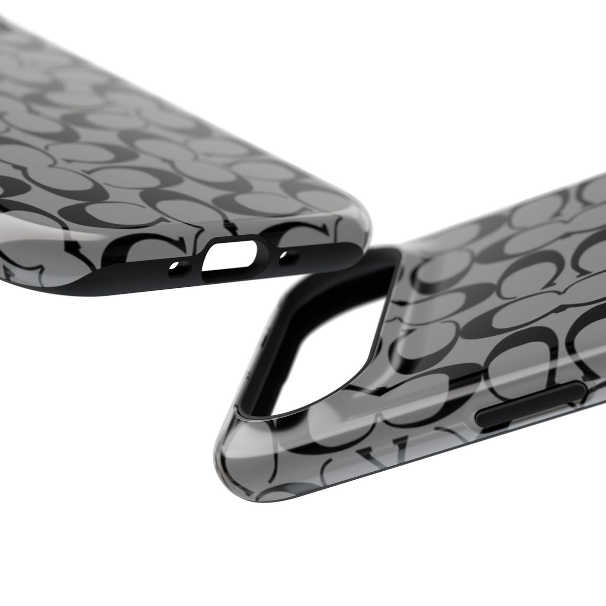 Monogram Pattern Impact-Resistant Phone Case — Black & Gray Designer-Inspired Protection