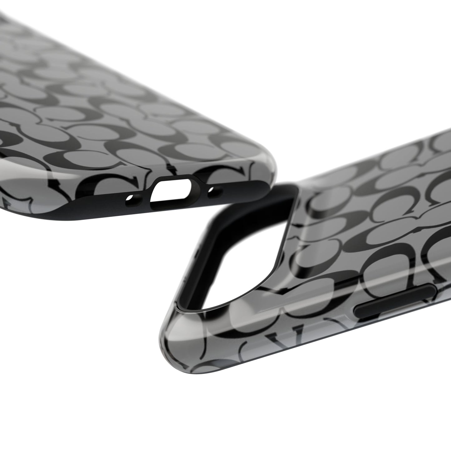 Monogram Pattern Impact-Resistant Phone Case — Black & Gray Designer-Inspired Protection