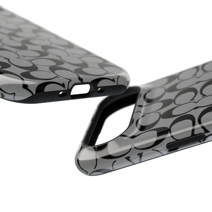 Monogram Pattern Impact-Resistant Phone Case — Black & Gray Designer-Inspired Protection