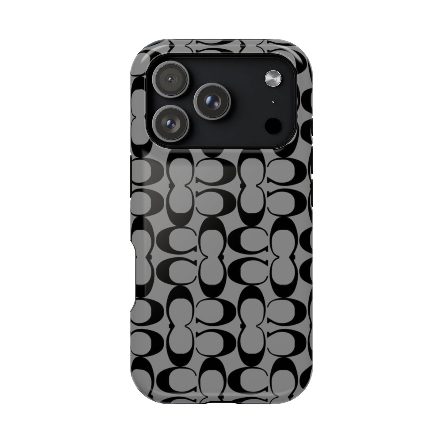 Monogram Pattern Impact-Resistant Phone Case — Black & Gray Designer-Inspired Protection