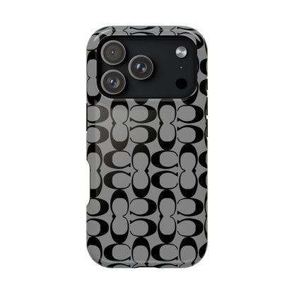 Monogram Pattern Impact-Resistant Phone Case — Black & Gray Designer-Inspired Protection