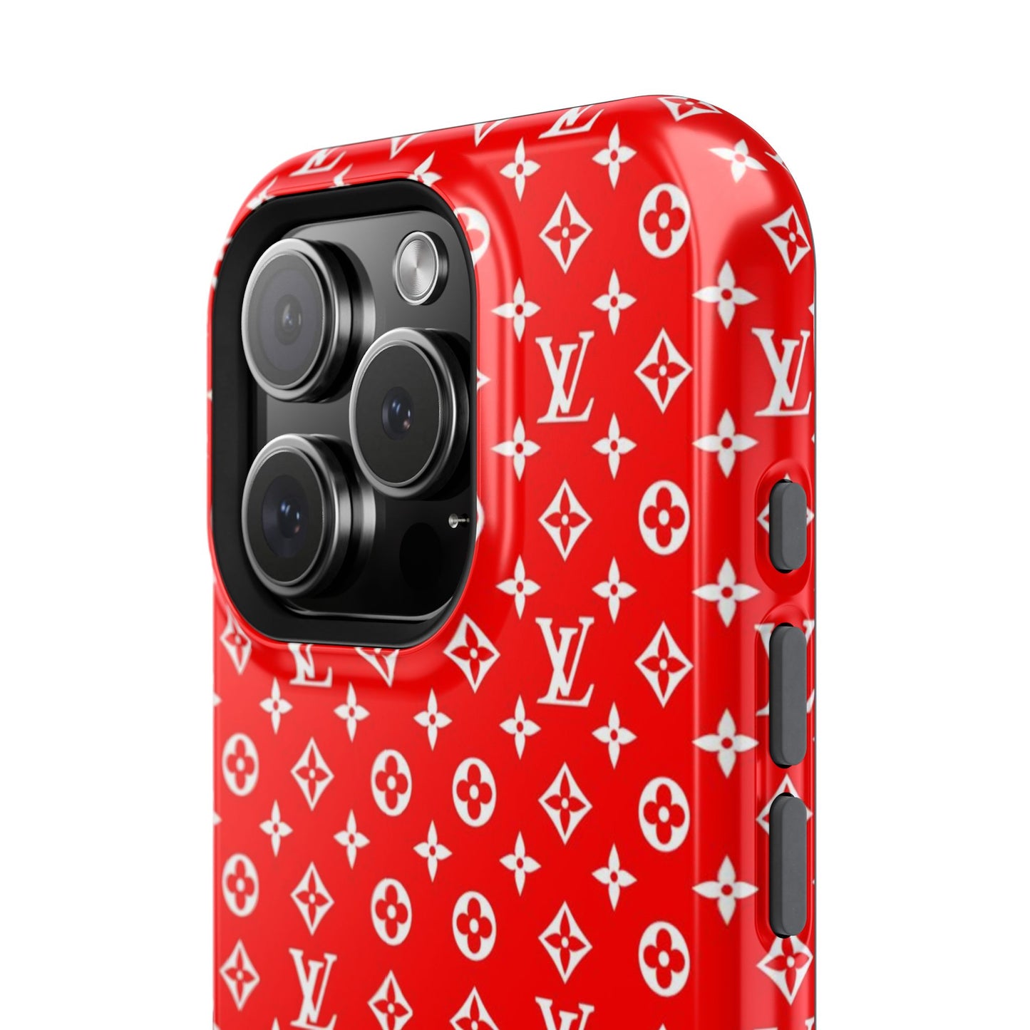 Impact-Resistant Phone Case — Red Monogram Pattern with Bold 'Supreme' Style Logo