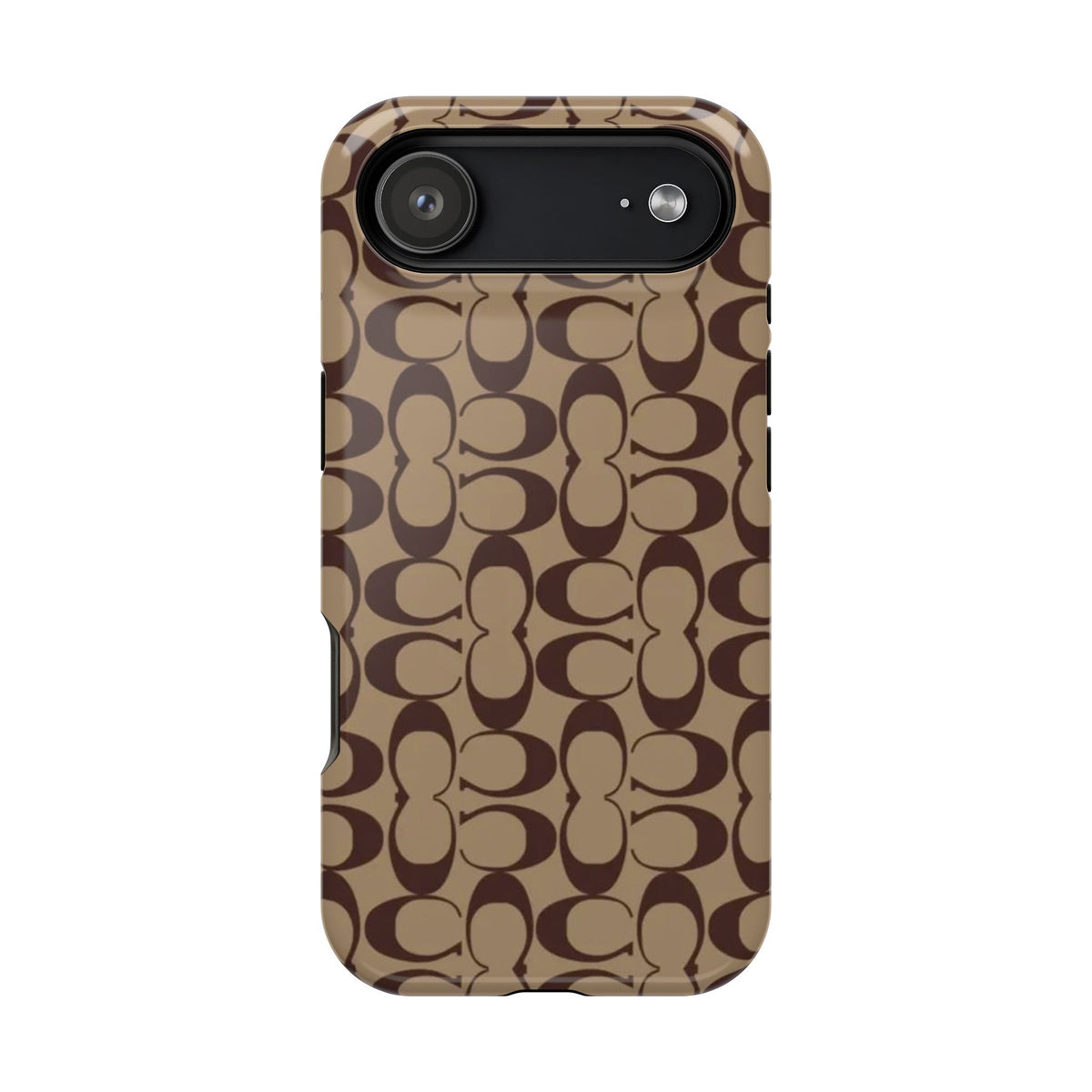 Signature Pattern Impact-Resistant Phone Case — Brown Monogram iPhone Cover