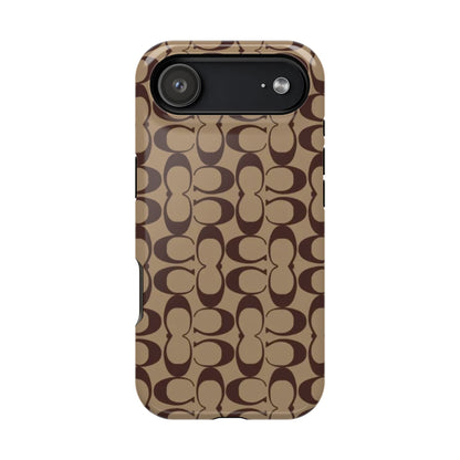 Signature Pattern Impact-Resistant Phone Case — Brown Monogram iPhone Cover