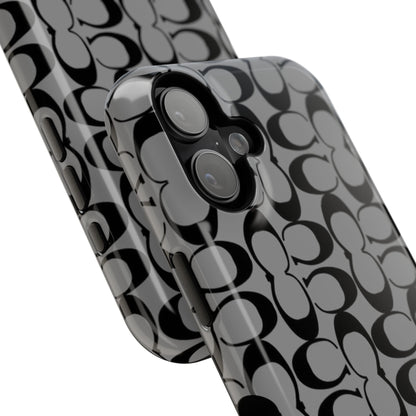 Monogram Pattern Impact-Resistant Phone Case — Black & Gray Designer-Inspired Protection