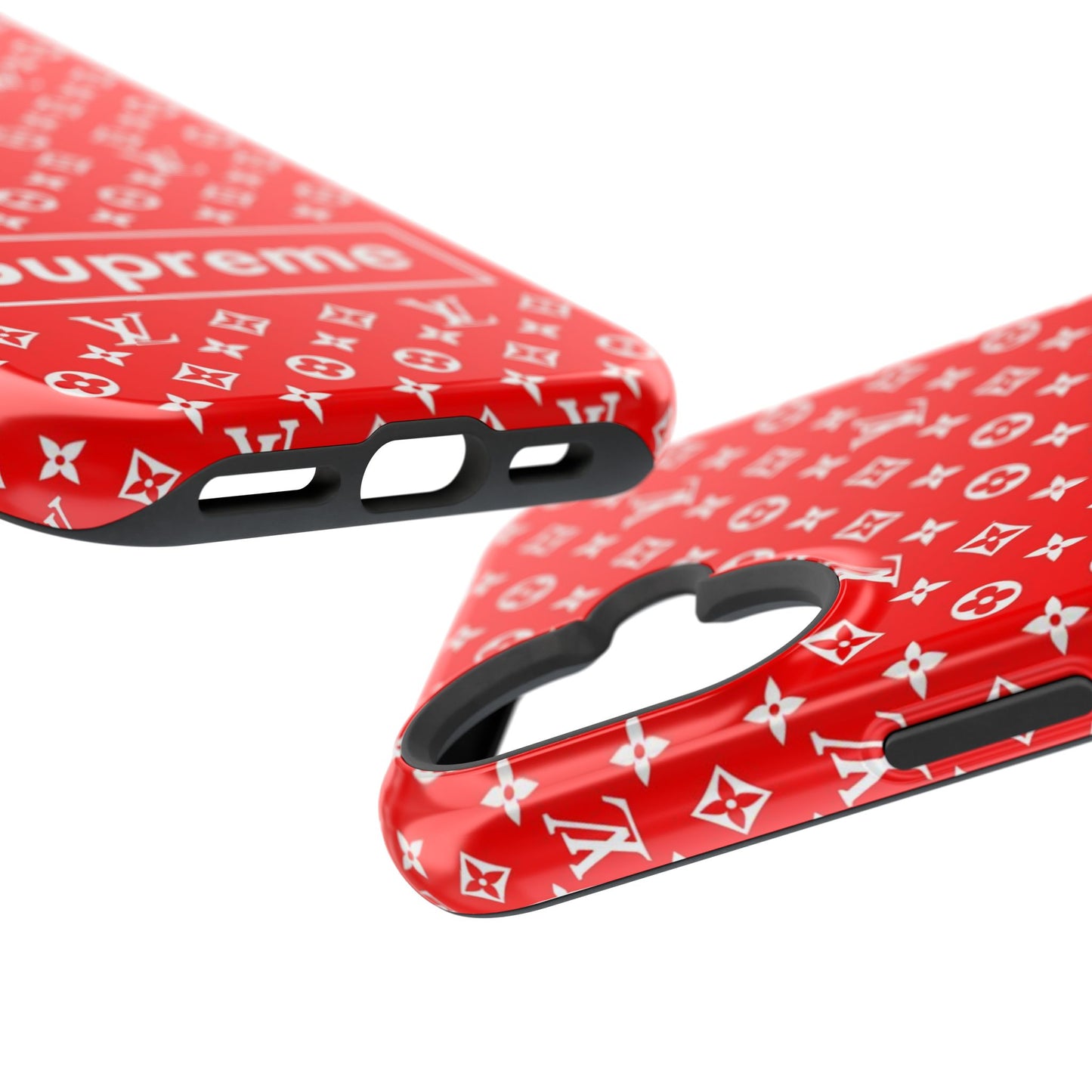 Impact-Resistant Phone Case — Red Monogram Pattern with Bold 'Supreme' Style Logo