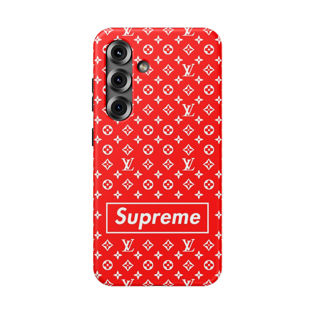 Impact-Resistant Phone Case — Red Monogram Pattern with Bold 'Supreme' Style Logo