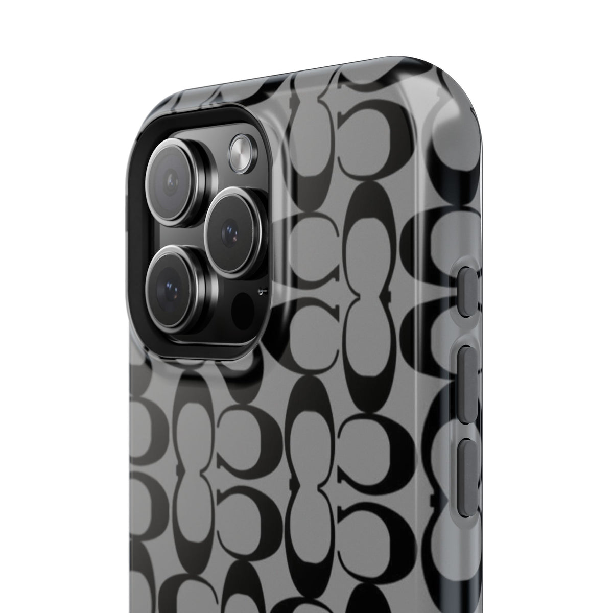 Monogram Pattern Impact-Resistant Phone Case — Black & Gray Designer-Inspired Protection