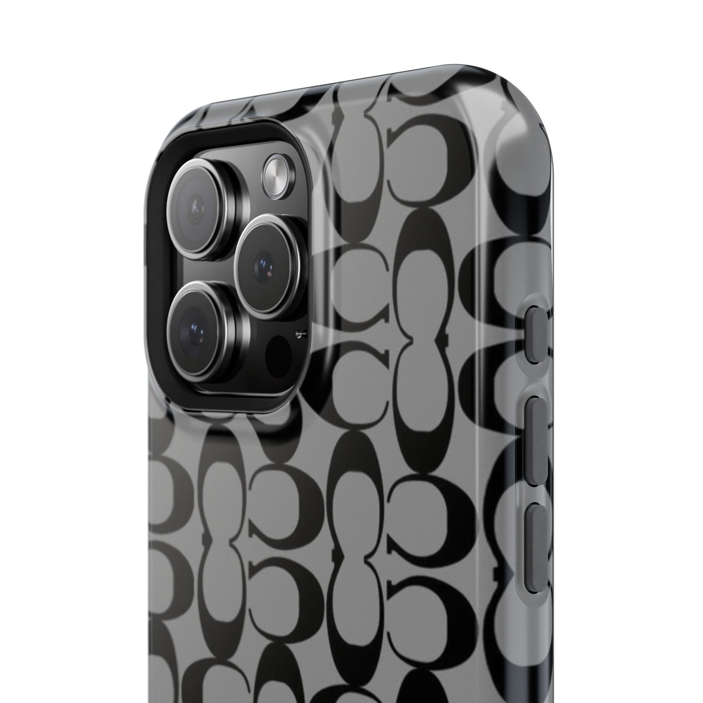 Monogram Pattern Impact-Resistant Phone Case — Black & Gray Designer-Inspired Protection