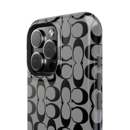 Monogram Pattern Impact-Resistant Phone Case — Black & Gray Designer-Inspired Protection