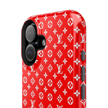 Impact-Resistant Phone Case — Red Monogram Pattern with Bold 'Supreme' Style Logo