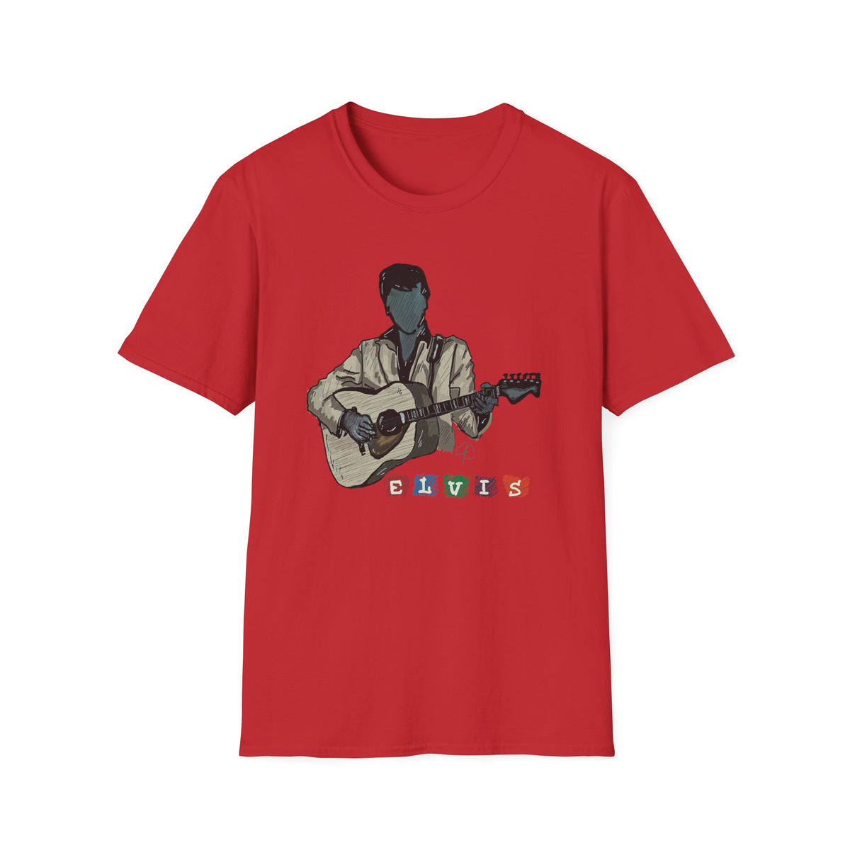 Elvis Graphic T-Shirt — Acoustic Music Tee with Color Icon Accents