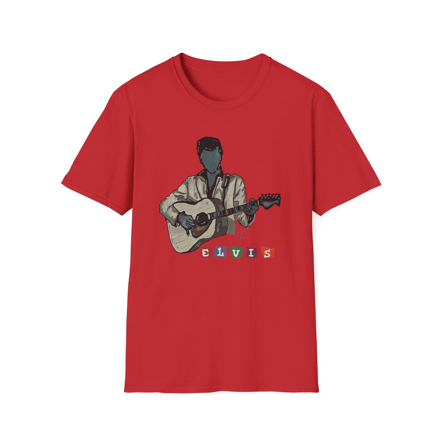 Elvis Graphic T-Shirt — Acoustic Music Tee with Color Icon Accents