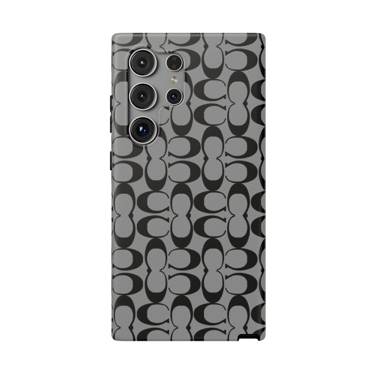 Monogram Pattern Impact-Resistant Phone Case — Black & Gray Designer-Inspired Protection