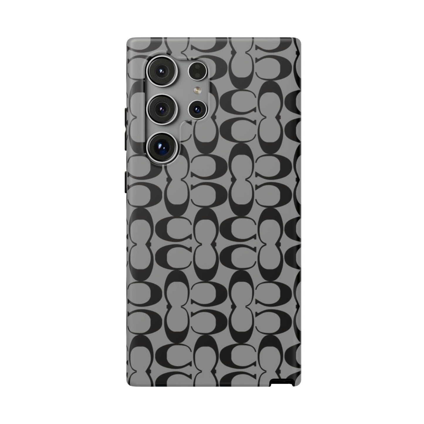 Monogram Pattern Impact-Resistant Phone Case — Black & Gray Designer-Inspired Protection