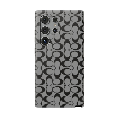 Monogram Pattern Impact-Resistant Phone Case — Black & Gray Designer-Inspired Protection