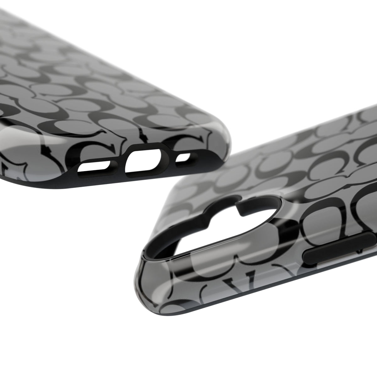 Monogram Pattern Impact-Resistant Phone Case — Black & Gray Designer-Inspired Protection
