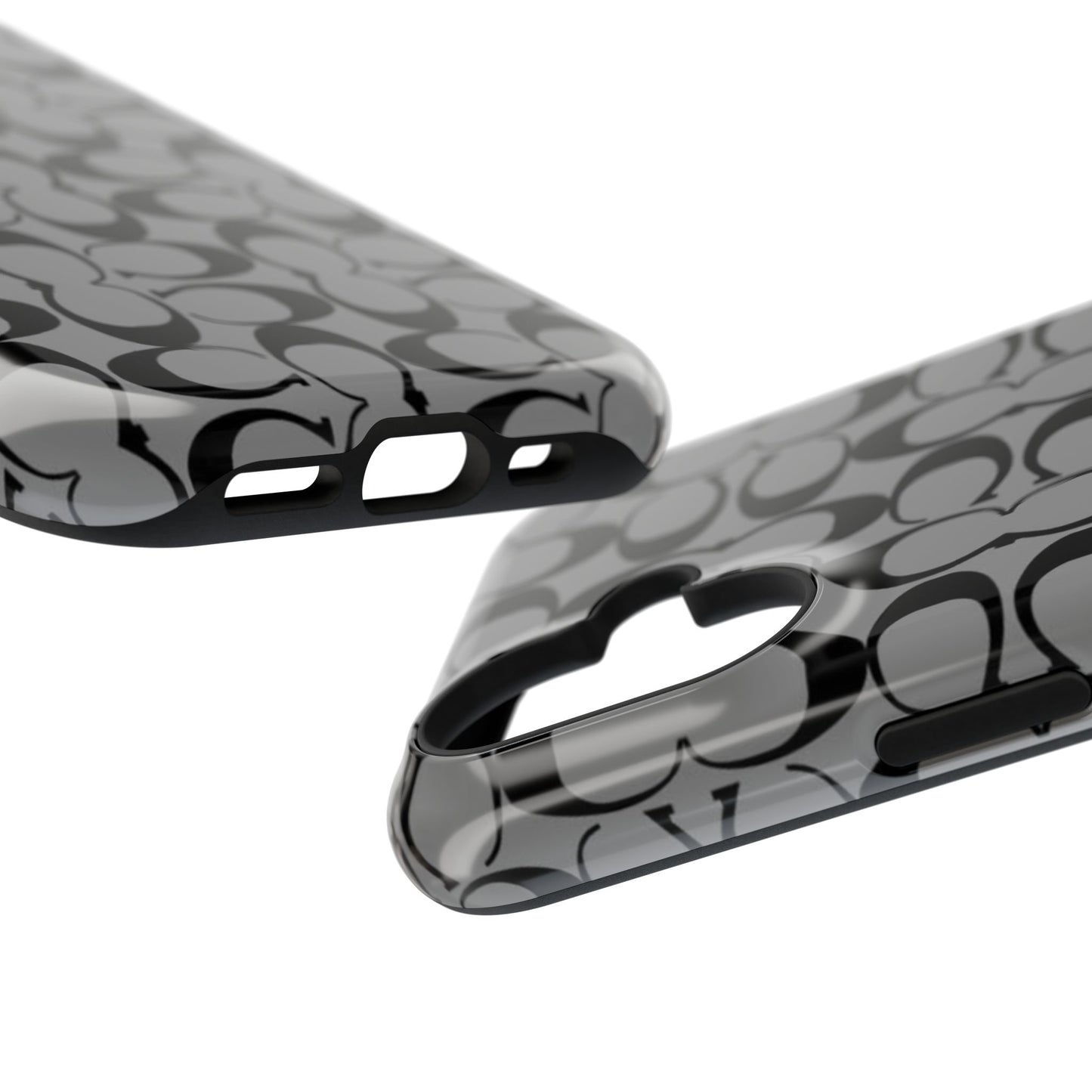 Monogram Pattern Impact-Resistant Phone Case — Black & Gray Designer-Inspired Protection