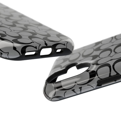 Monogram Pattern Impact-Resistant Phone Case — Black & Gray Designer-Inspired Protection