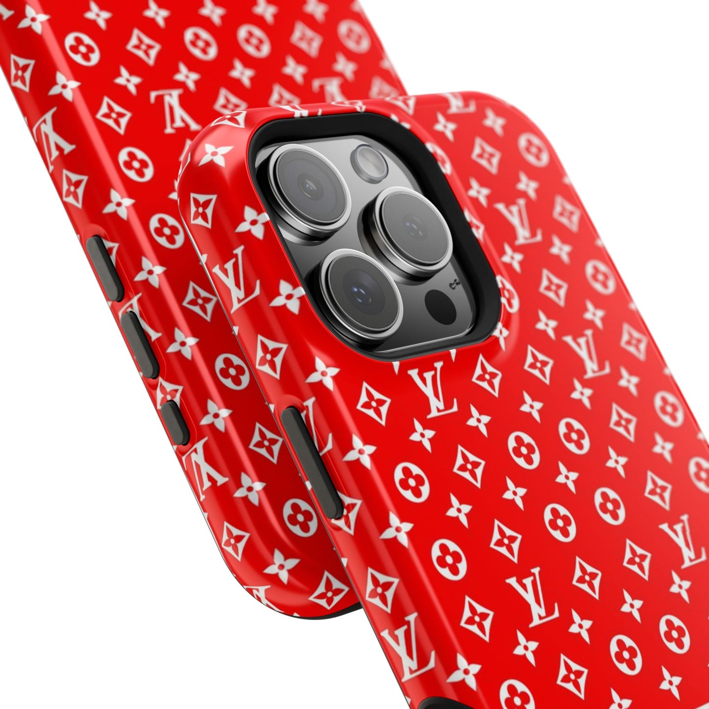 Impact-Resistant Phone Case — Red Monogram Pattern with Bold 'Supreme' Style Logo