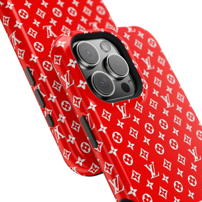 Impact-Resistant Phone Case — Red Monogram Pattern with Bold 'Supreme' Style Logo
