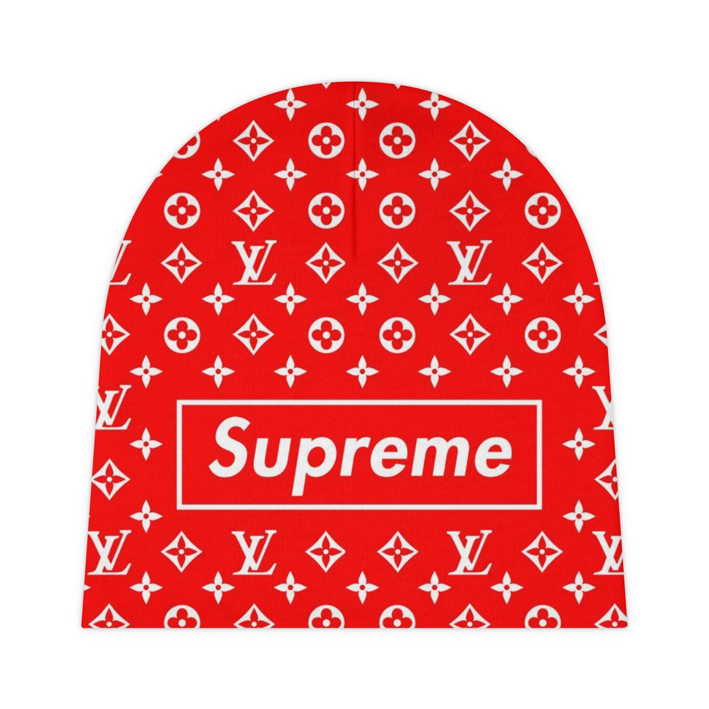 Supreme Graphic Beanie — Red Logo Monogram Knit (All-Over Print)