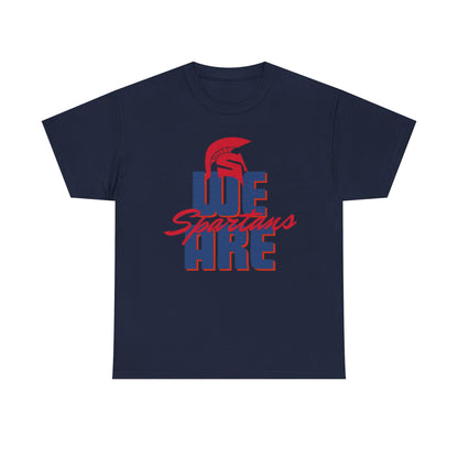 We Are Spartans T-Shirt — School Spirit Tee (Red & Navy Spartan Logo)