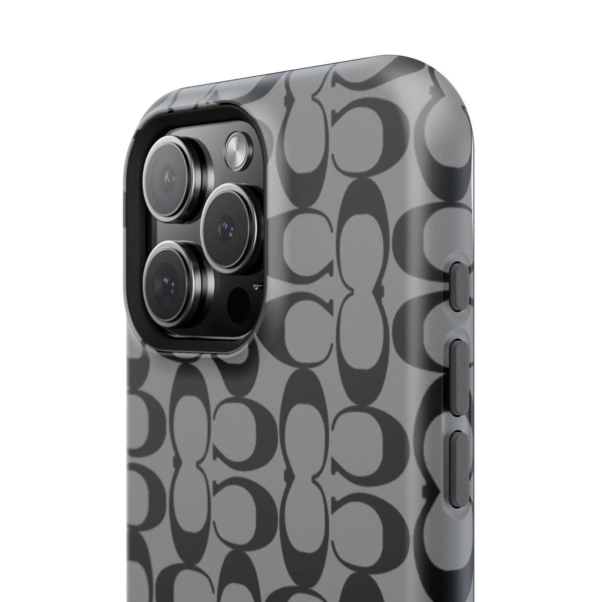 Monogram Pattern Impact-Resistant Phone Case — Black & Gray Designer-Inspired Protection