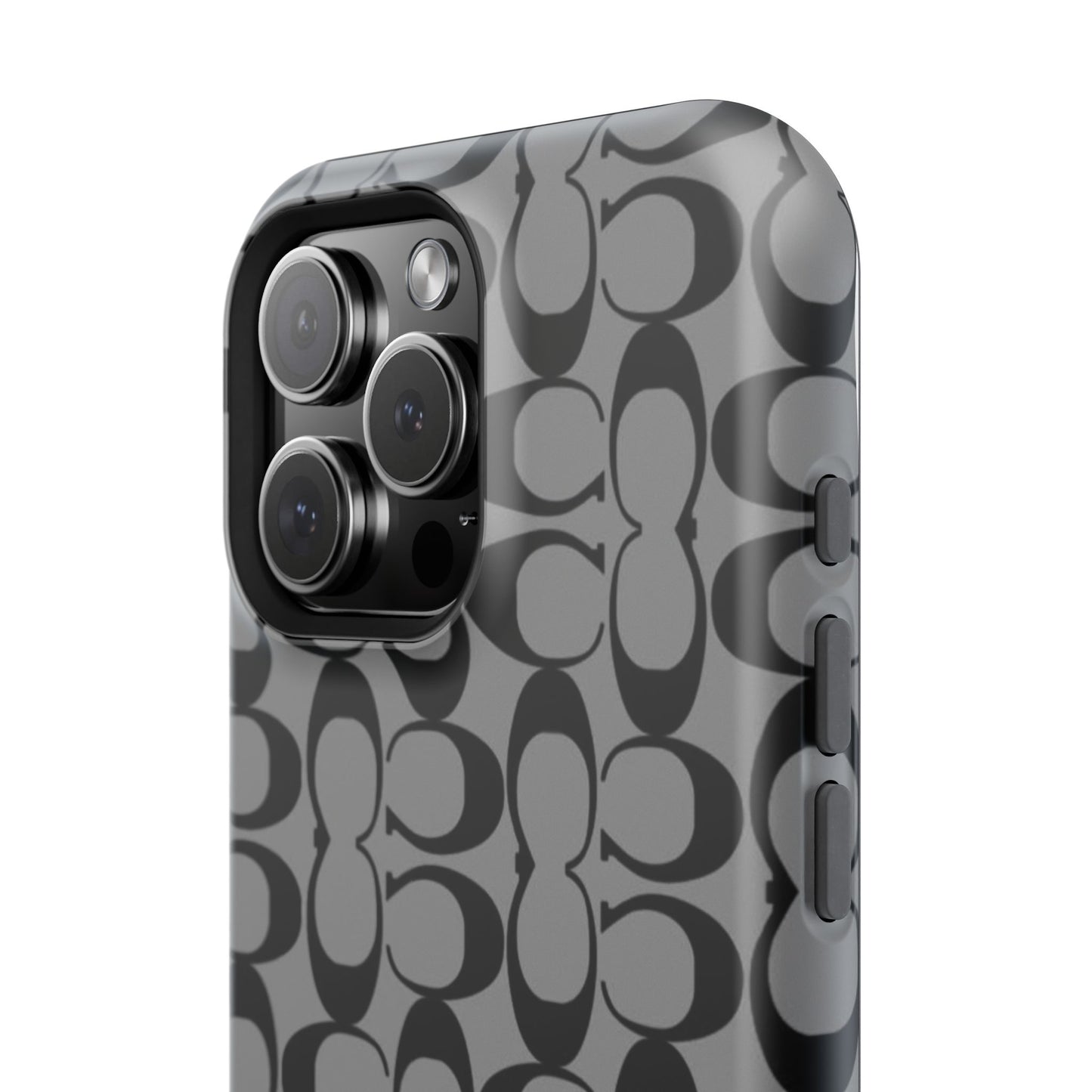Monogram Pattern Impact-Resistant Phone Case — Black & Gray Designer-Inspired Protection