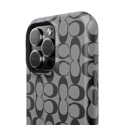 Monogram Pattern Impact-Resistant Phone Case — Black & Gray Designer-Inspired Protection
