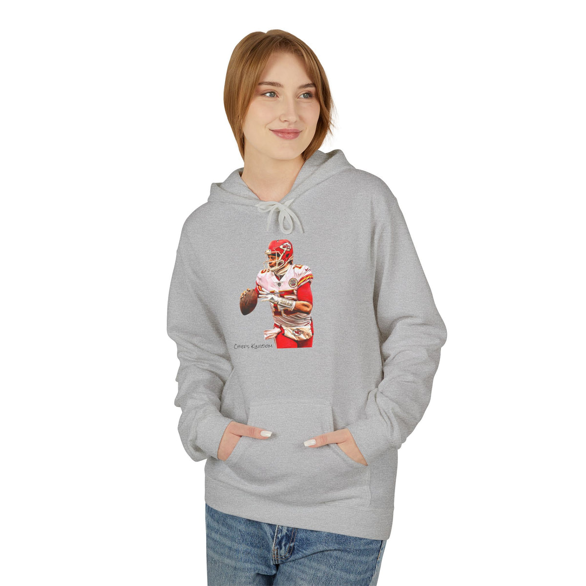 Mahomes Illustration Hoodie — Vintage Red Helmet Athletic Pullover