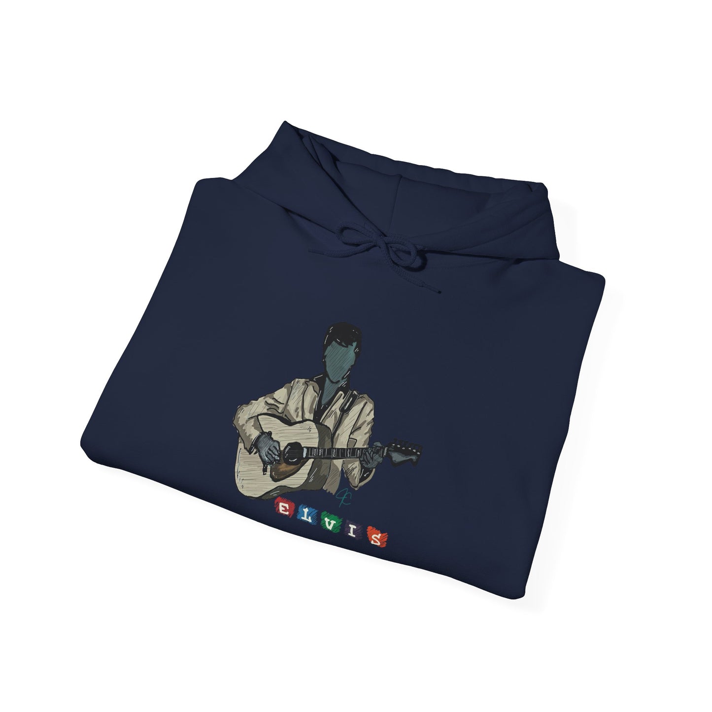 Elvis Silhouette Hoodie — Cozy Music Lover Pullover with Color Block Notes