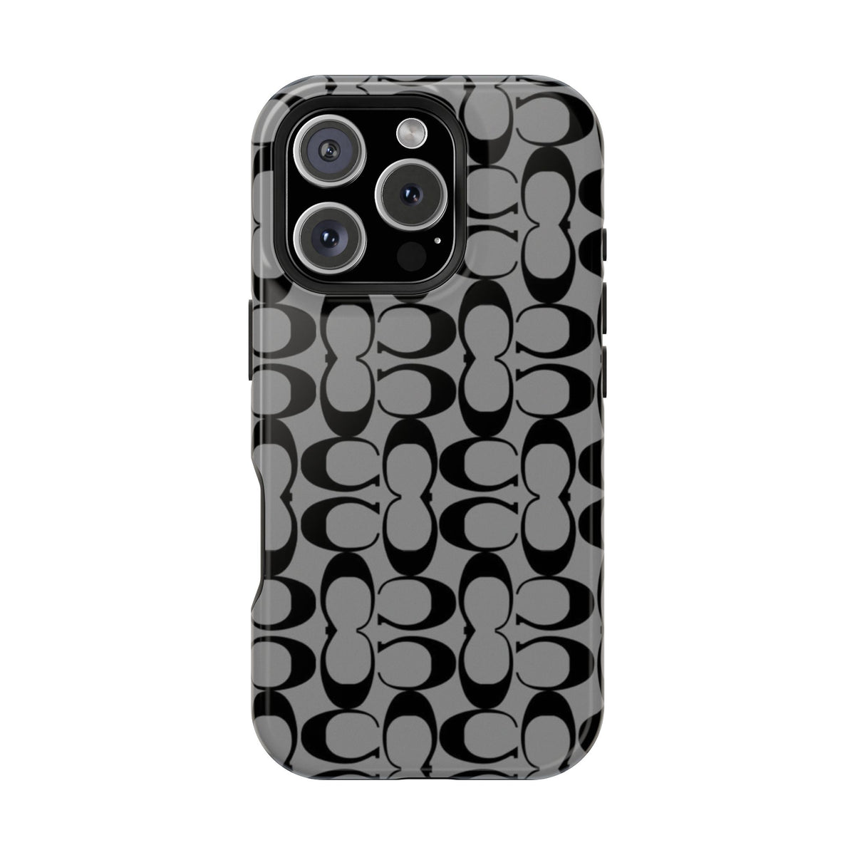Monogram Pattern Impact-Resistant Phone Case — Black & Gray Designer-Inspired Protection