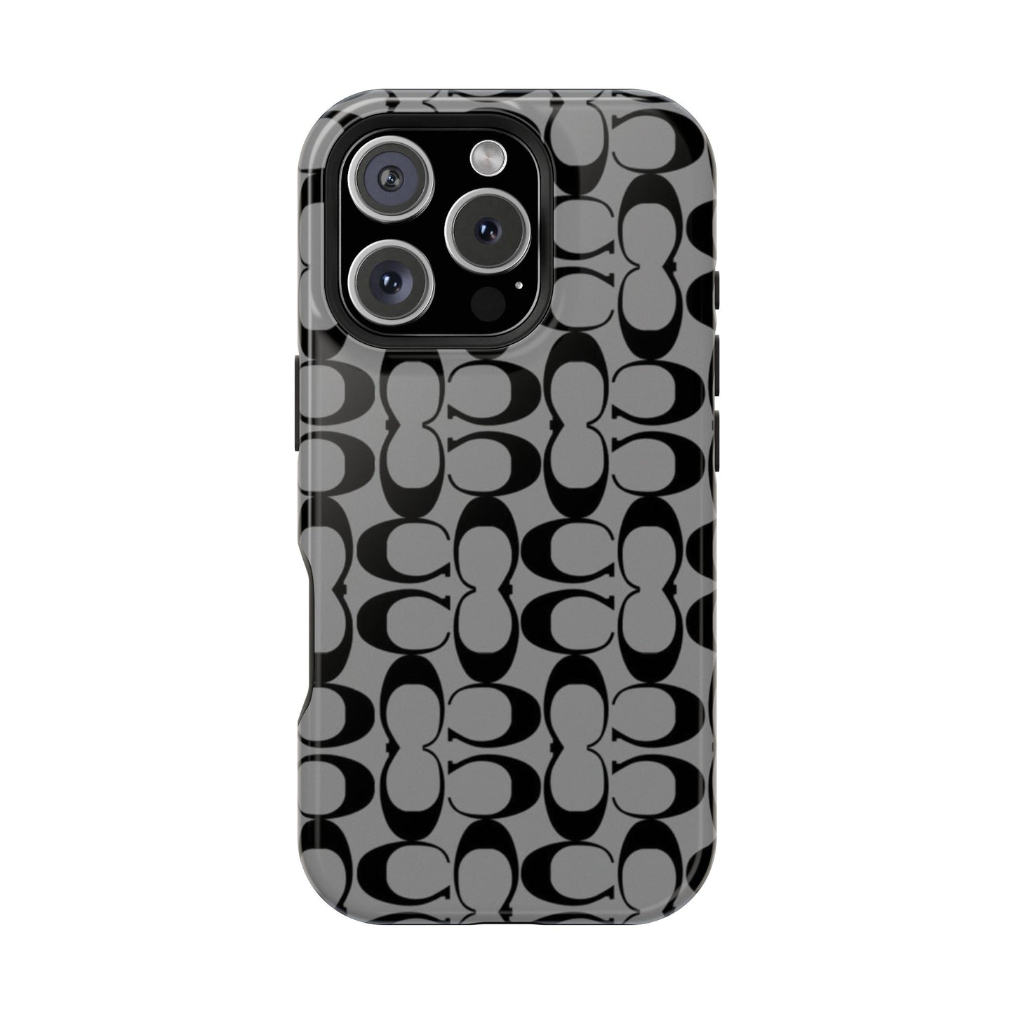Monogram Pattern Impact-Resistant Phone Case — Black & Gray Designer-Inspired Protection