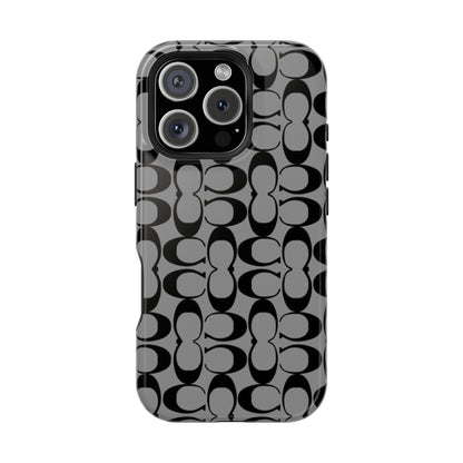 Monogram Pattern Impact-Resistant Phone Case — Black & Gray Designer-Inspired Protection