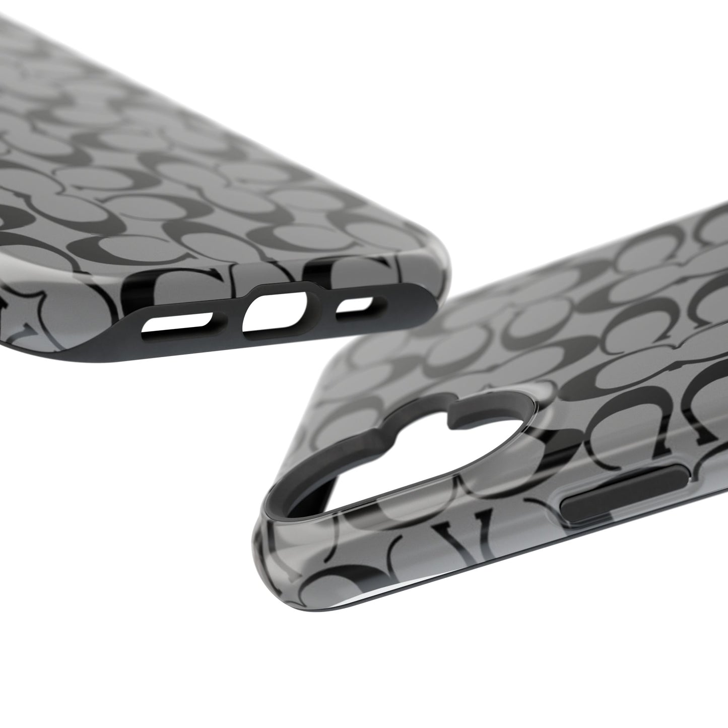 Monogram Pattern Impact-Resistant Phone Case — Black & Gray Designer-Inspired Protection