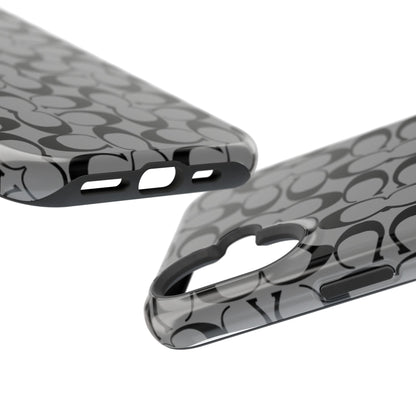 Monogram Pattern Impact-Resistant Phone Case — Black & Gray Designer-Inspired Protection