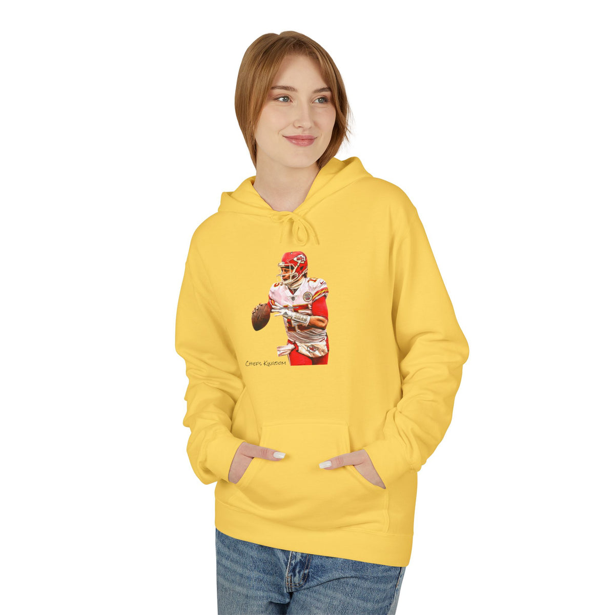 Mahomes Illustration Hoodie — Vintage Red Helmet Athletic Pullover