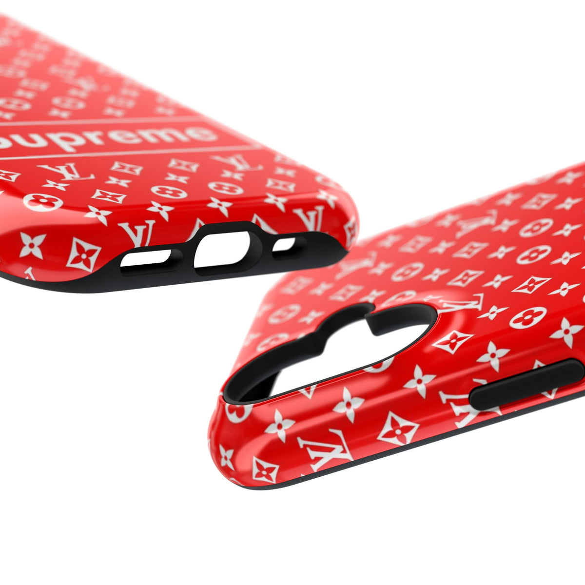 Impact-Resistant Phone Case — Red Monogram Pattern with Bold 'Supreme' Style Logo
