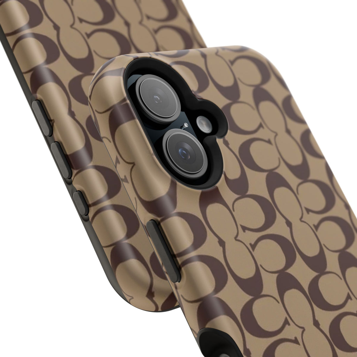 Signature Pattern Impact-Resistant Phone Case — Brown Monogram iPhone Cover