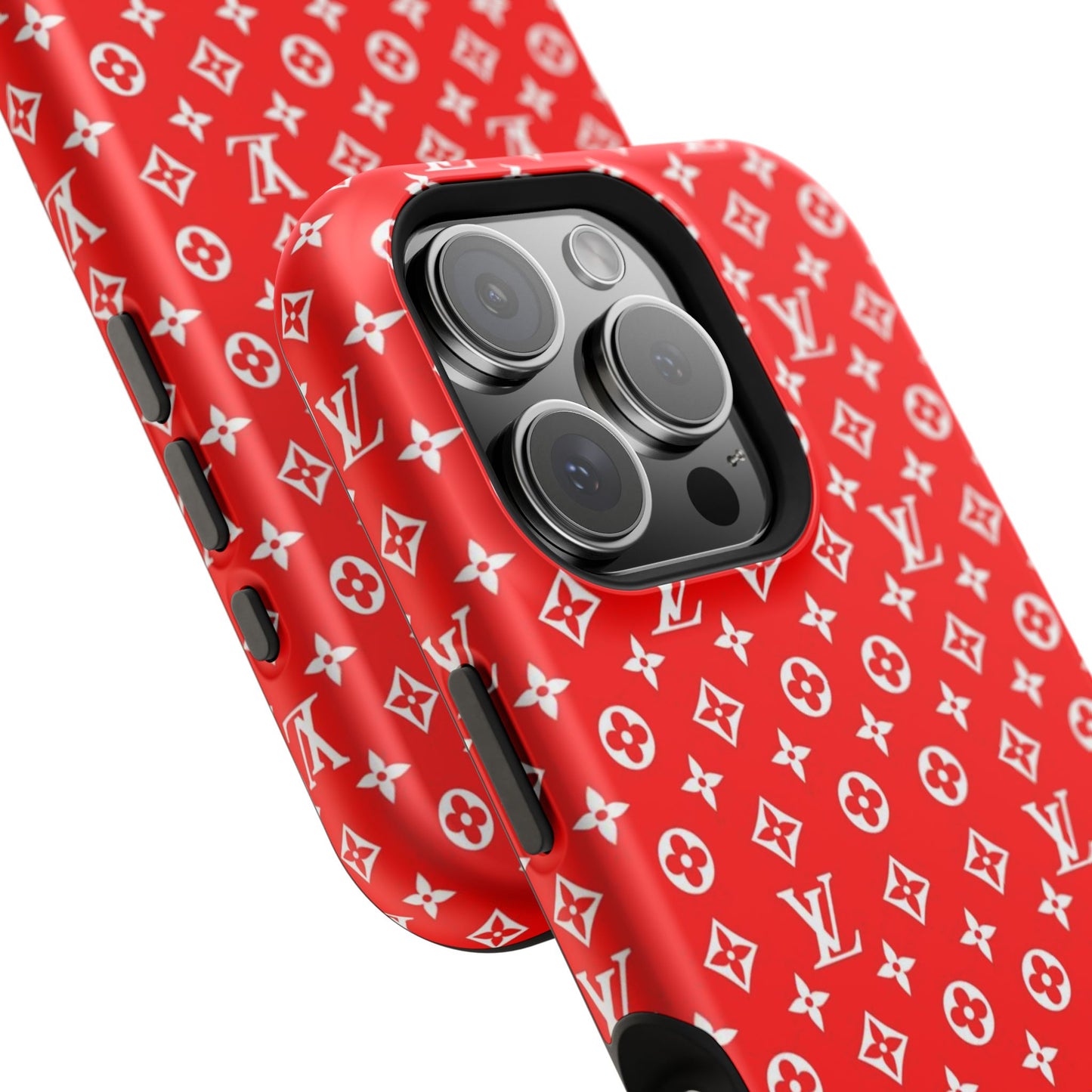 Impact-Resistant Phone Case — Red Monogram Pattern with Bold 'Supreme' Style Logo